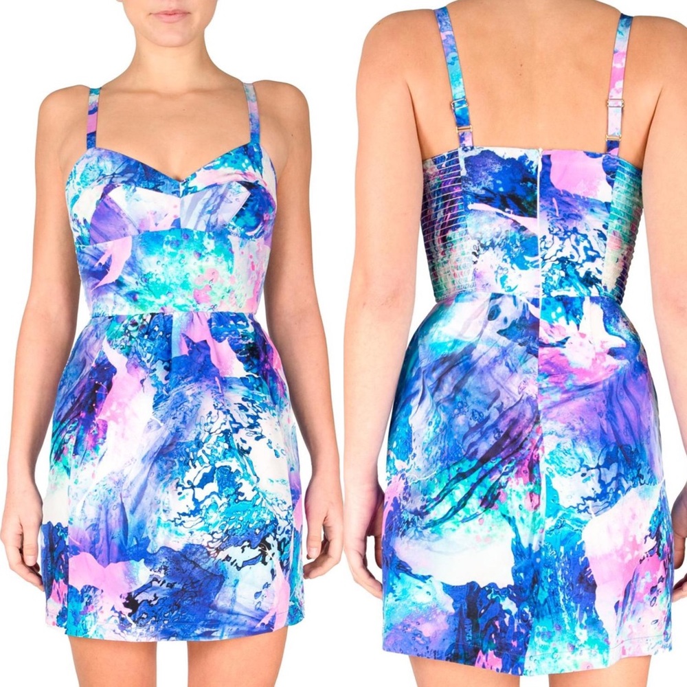 Amanda Uprichard Print Silk Watercolor Mini Dress XS - Picture 3 of 16